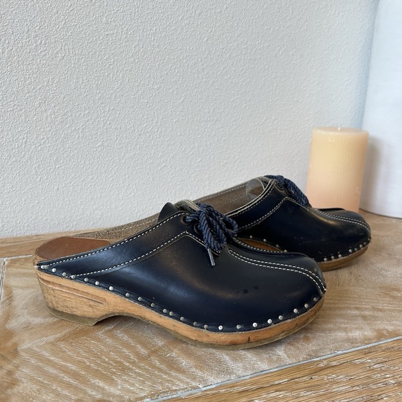 Bastad Original Leather Swedish Clogs Blue Tie Size 36 Cottage Core European - Picture 1 of 11